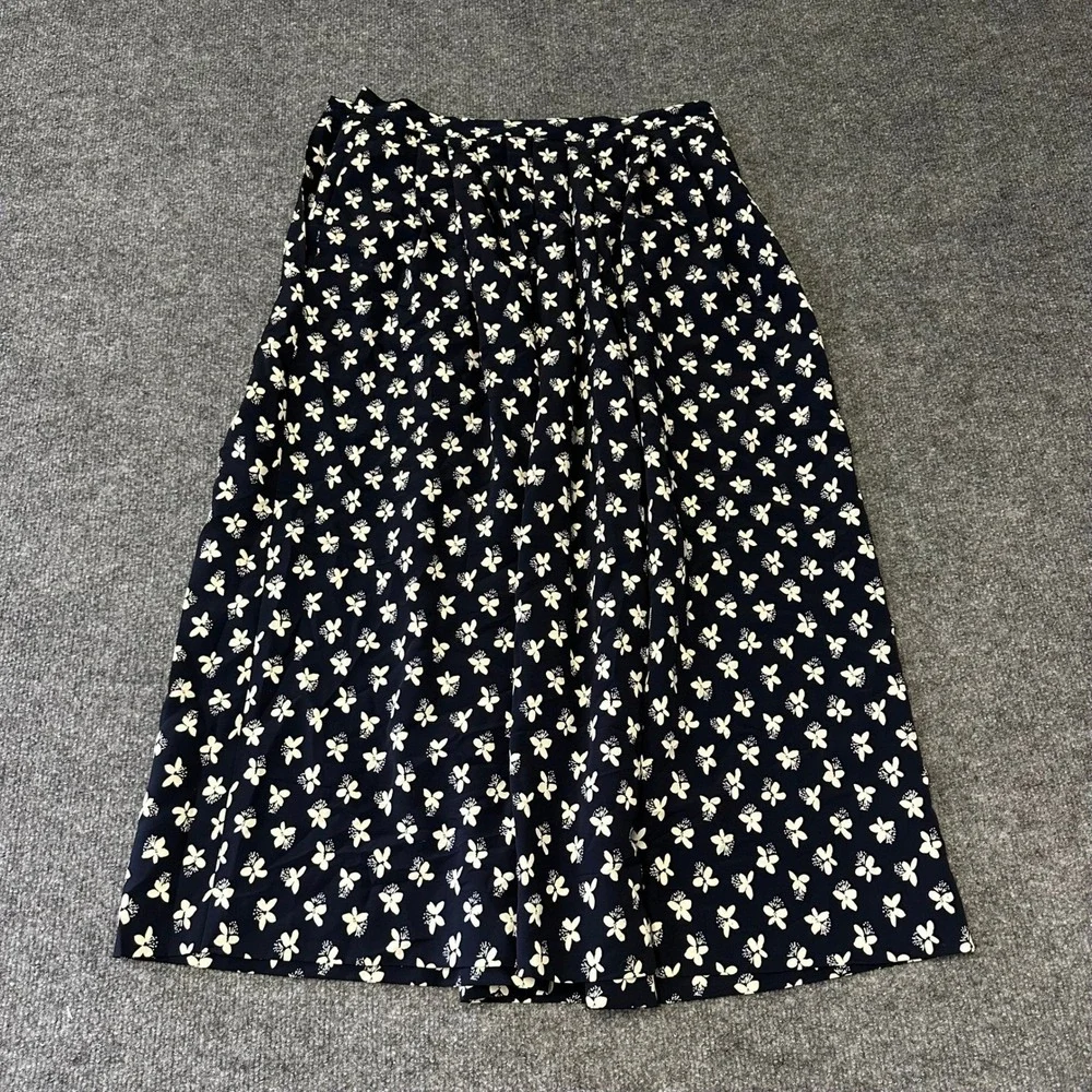 Esprit Skirt Womens Size 6 Navy Blue Floral Pleated A-Line Midi Casual Classic